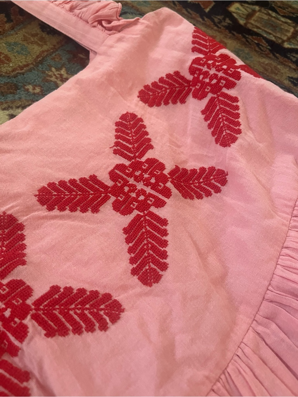 Carolina K Dresses pink Kuna red embroidered tank maxi ruffle s - Picture 3 of 10